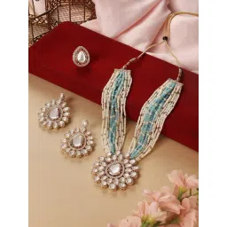 Zaveri Pearls Turquoise Blue Crystal Kundan & Stone Necklace Earring & Ring Set-ZPFK16656-picture-39