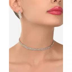 Zaveri Pearls Two Tone Cubic Zirconia Contemporary Bling Necklace & Earring Set-ZPFK15227-picture-22