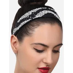 Zaveri Pearls Women Black & White Embellished Hairband-picture-12