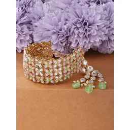 Zaveri Pearls Women Gold-Toned & Green Gold-Plated Wraparound Bracelet-picture-18