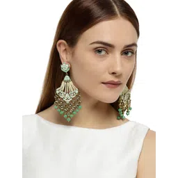 Zaveri Pearls Women Gold-Toned & Sea Green Contemporary Drop Earrings-picture-15