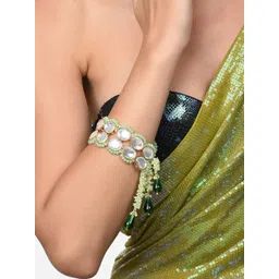 Zaveri Pearls Women Green & Gold-Plated Kundan Bridal Statement Wraparound Bracelet image 1