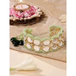Zaveri Pearls Women Green & Gold-Plated Kundan Bridal Statement Wraparound Bracelet image 2