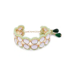Zaveri Pearls Women Green & Gold-Plated Kundan Bridal Statement Wraparound Bracelet image 3