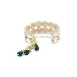 Zaveri Pearls Women Green & Gold-Plated Kundan Bridal Statement Wraparound Bracelet image 5
