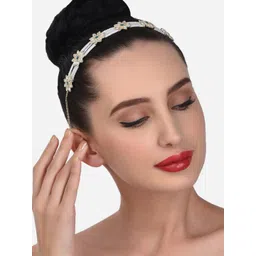 Zaveri Pearls Women Green & White Embellished Hairband-picture-35