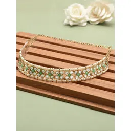 Zaveri Pearls Women Green & White Kundan & Pearls Studded Ethnic Head Chain-picture-33