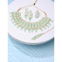 Zaveri Pearls Women Green Gold-Plated Stones & Beaded Jewellery Set-picture-15