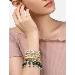 Zaveri Pearls Women Green Kundan Gold-Plated Wraparound Bracelet-picture-13