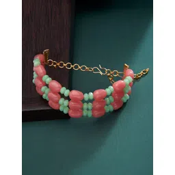 Zaveri Pearls Women Peach-Coloured & Green Gold-Plated Multistrand Bracelet-picture-22