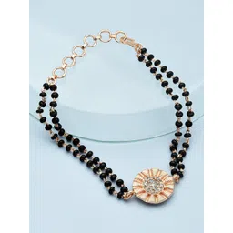 Zaveri Pearls Women Rose Gold-Plated & Black Brass Cubic Zirconia Mangalsutra Bracelet-picture-18