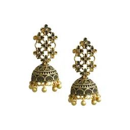 Zaveri Pearls Yellow Alloy Antique Floral Jhumki Earrings-picture-35
