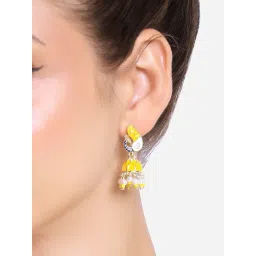 Zaveri Pearls Yellow & Blue Peacock Enamel Ethnic Style Jhumki Earring-ZPFK16465-picture-27