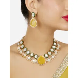 Zaveri Pearls Yellow Stone Green Meenakari Austrian Diamonds Necklace & Earring Set-ZPFK18066-image-47