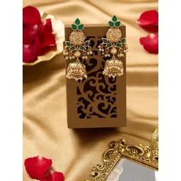 zaveri pearls Zaveri Gold-Plated Pearls Beaded & Artificial Stones Studded Dome Shaped Jhumkas-picture-34
