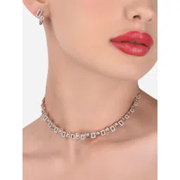 zaveri pearls Zaveri PearlsContemporary Rose Gold-Plated CZ Stone-Studded Jewellery Set-picture-37