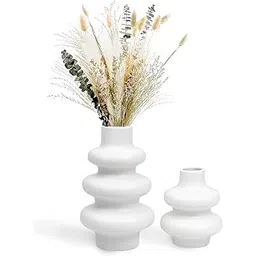 Zavothy Ceramic Vase, Flower Vase Set for Modern Home Decor, Minimalism Style Off White Vase for Modern Table Shelf, Vases for Flowers for Decor Living Room Centerpieces Office Desk(2 Pieces)-picture-12