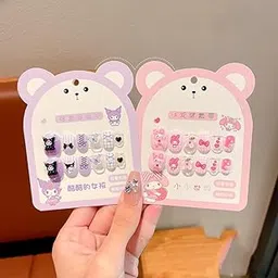 Press on Nails for Kids, Cute Cartoon Fake Nails with Jelly Glue, Short Artificial Nail Art Kit for Girls, Reusable & Safe Nail Extensions for Easy DIY Manicure, 12 Pcs - Multicolor.-image-7