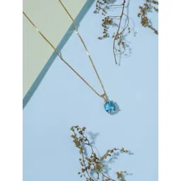 Zavya 925 Silver Blue Solitaire Gold Plated Box Chain Pendant with Chain for Women-picture-15