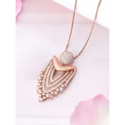 Zavya 925 Silver CZ Radiance Elegance Rose Gold-Plated Charm Pendant with Chain for Women-picture-32