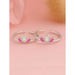 Zavya 925 Silver Enamel Petal Rhodium Plated Toering For Women-picture-25