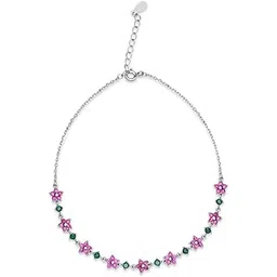 zavya 925 Sterling Silver Colorful Floral Rhodium Plated Anklet|Gifts For Women And Girls|With Certificate of Authenticity and 925 Hallmark-picture-19