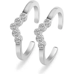 zavya 925 Sterling Silver Cubic Zirconia CZ Classy V Rhodium Plated Adjustable Pair Toe Ring for Women | Stylish Silver Jewellery | Gift for Women | With Certificate and 925 Hallmark-picture-22