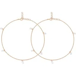 zavya 925 Sterling Silver Cubic Zirconia CZ Designer Multi Stars Rose Gold Plating Anklet (Pair) | Gift for Women & Girls | With Certificate of Authenticity & 925 Hallmark | Gift for Women & Girls-picture-25