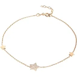 zavya 925 Sterling Silver Cubic Zirconia CZ Designer Triple Star Rose Gold Plating Anklet (Single) | Gift for Women & Girls | With Certificate of Authenticity & 925 Hallmark | Gift for Women & Girls-picture-22