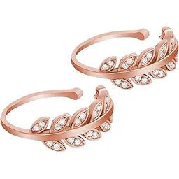 zavya 925 Sterling Silver Cubic Zirconia CZ Leaves Rose Gold Plated Adjustable Pair Toe Ring for Women | Stylish Silver Jewellery | Gift for Women | With Certificate and 925 Hallmark-picture-22
