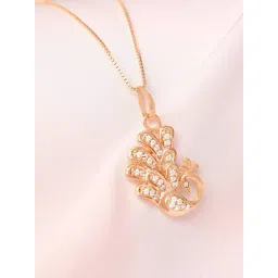 Zavya 925 Sterling Silver CZ Radiant Peacock Rose Gold-Plated Pendant for Women-picture-36