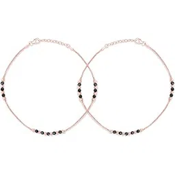 zavya 925 Sterling Silver Dark Allure Black Beads Rose Gold Plated Women's Elegant Anklet (Pair) | Gift for Women and Girls | With Certificate of Authenticity and 925 Hallmark-picture-14