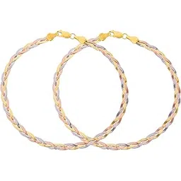 zavya 925 Sterling Silver Designer Triple Tone Rhodium, Gold & Rose Gold Plated Chain Anklet (Pair) | With Certificate of Authenticity & 925 Hallmark | Gift for Women & Girls-picture-16