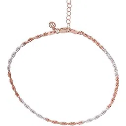 zavya 925 Sterling Silver Dual tone Rose Gold and Rhodium Plated Twisted Chain Anklets (Single) | Gift for Women and Girls | With Certificate of Authenticity and 925 Hallmark-picture-34
