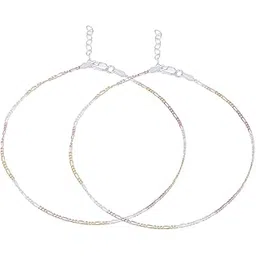 zavya 925 Sterling Silver Modest Chain Triple Tone Plating Chain Anklet (Pair) | Gift for Women & Girls | With Certificate of Authenticity & 925 Stamp-picture-32