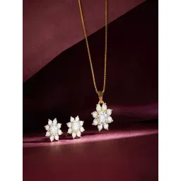 Zavya 925 Sterling Silver Radiant Bloom Gold-Plated CZ Pendant & Earrings Set for Women-picture-31