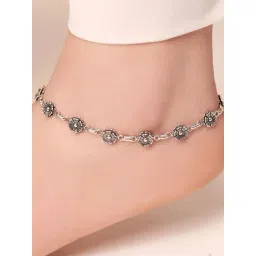 Zavya Blossom Elegance 925 Sterling Silver Rhodium-Plated Flower Anklet-picture-30