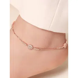 Zavya Floral Aura Rose Gold Plated CZ 925 Sterling Silver Anklet-picture-25
