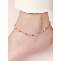 Zavya Floral Cubic Zirconia Rose Gold Plated 925 Sterling Silver Women's Anklet-picture-37