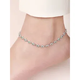 Zavya Floral Green CZ Rhodium Plated 925 Sterling Silver Anklet-picture-11