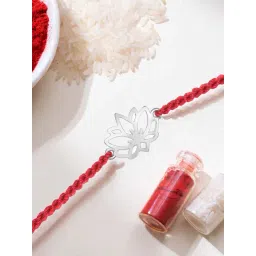 Zavya Lotus Blossom Rhodium-Plated Sterling Silver Thread Rakhi for Him-picture-31