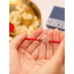 Zavya Om Trishul Charm Rhodium-Plated 925 Sterling Silver Rakhi with Rudraksha Beads-picture-19