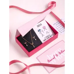 Zavya Rose Gold Plated Simply Bow 925 Sterling Silver Necklace & Earring Set Gift Hamper-picture-41