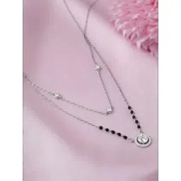 Zavya Solitaire Halo Rhodium Plated 925 Sterling Silver Mangalsutra for Women-picture-10