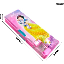 zaydanic Princess Pencil Box Magnetic Lock, Dual Compartments, Stationery School Kit, Disney Cartoon Case Inbuild LED Light for Girls, Kids, Students Art Plastic Pencil Box image 2