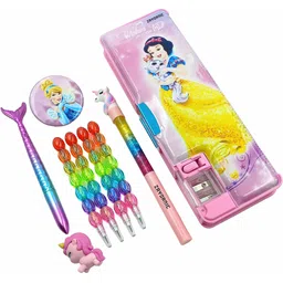 zaydanic Princess Pencil Box Magnetic Lock, Dual Compartments, Stationery School Kit, Disney Cartoon Case Inbuild LED Light for Girls, Kids, Students Art Plastic Pencil Box-picture-40