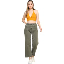 zayla Women Flared Mid Rise Dark Green Jeans-picture-10