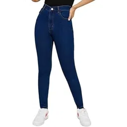 zayla Women's Skinny Fit Jeans I Slim Fit Denim Lycra Stretchable Jeggings Pant I Clean Look Solid Full-Length I Stylish Mid Rise Pants for Gym, Office & Home for Girls/Women (C-7) (24, Blue)-picture-24