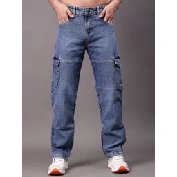 ZAYSH Men Baggy Mid-Rise Light Fade Cargo Styles Jeans-picture-26