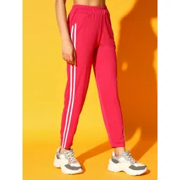 zazbi Women Solid, Striped Pink Track Pants image 4